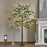 LITBLOOM Lighted Ficus Tree 6FT 264 LED Fairy Lights, Artificial Greenery Tree with Lights for Home Fireplace Living Room Decoration Inside
