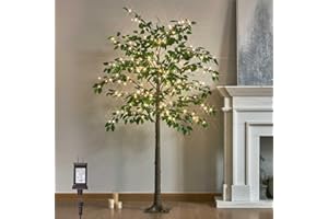 LITBLOOM Lighted Ficus Tree 6FT 264 LED Fairy Lights, Artificial Greenery Tree with Lights for Home Fireplace Living Room Decoration Inside