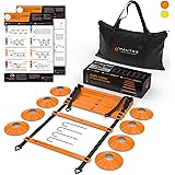 20ft Agility Ladder & Speed Cones Training Set - Exercise Workout Equipment To Boost Fitness & Increase Quick Footwork - Kit for Soccer, Lacrosse, Hockey & Basketball - With Carry Bag & Drill Charts