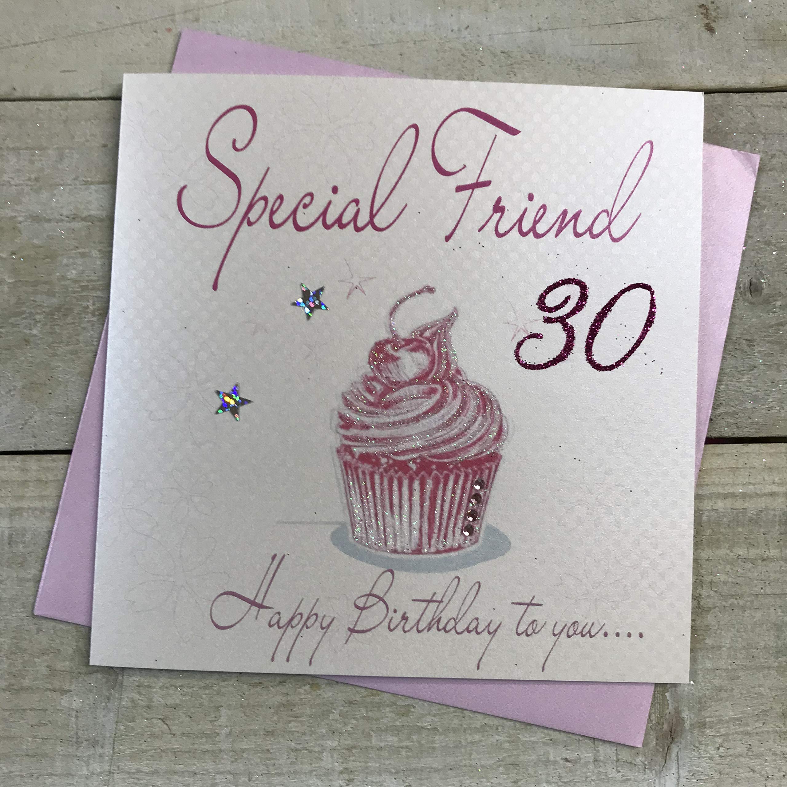 WHITE COTTON CARDS Pink Cupcake, Special Friend 30 Happy Handmade 30th Birthday Card, White, WB202-30