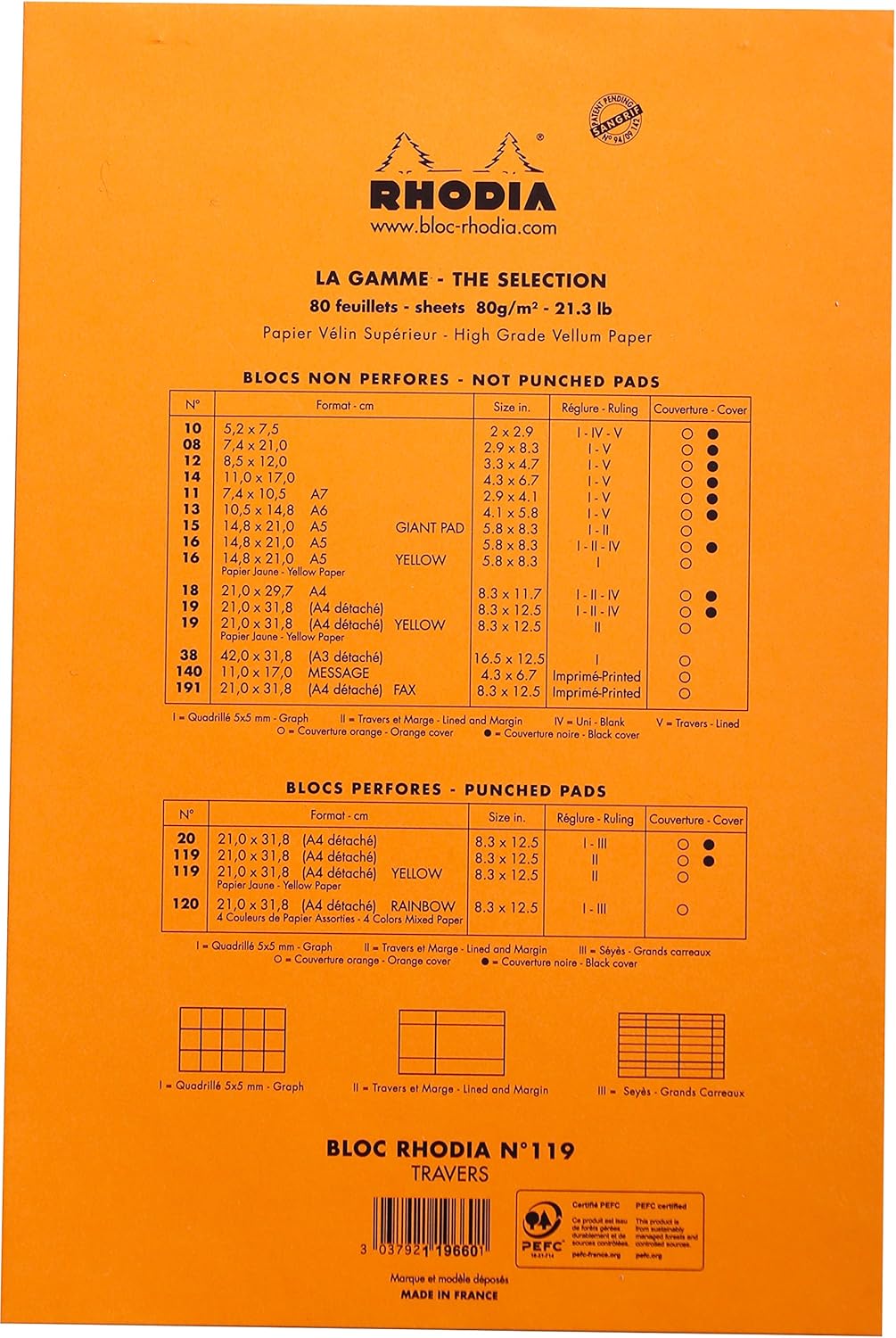 RHODIA 119660C, Stapled Notepad N°119 Orange, A4+, Ruled, 80 Detachable Sheets Perf. 4 Holes, Clairefontaine Yellow 80G Paper - Image 5