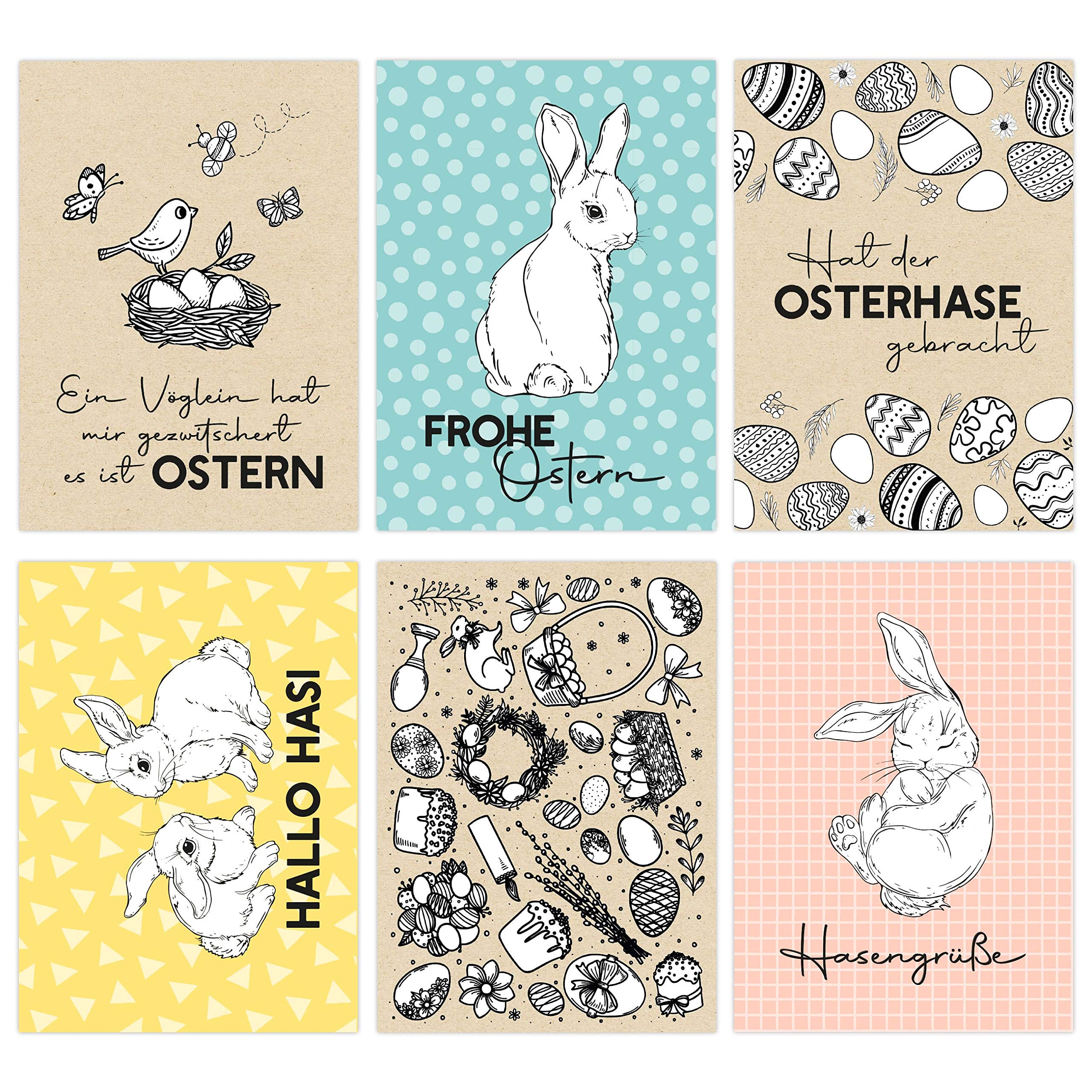 Papierdrachen 12 Easter cards to collect and send - lovingly designed postcard set to colour in - greeting cards set 15 - Easter 2021