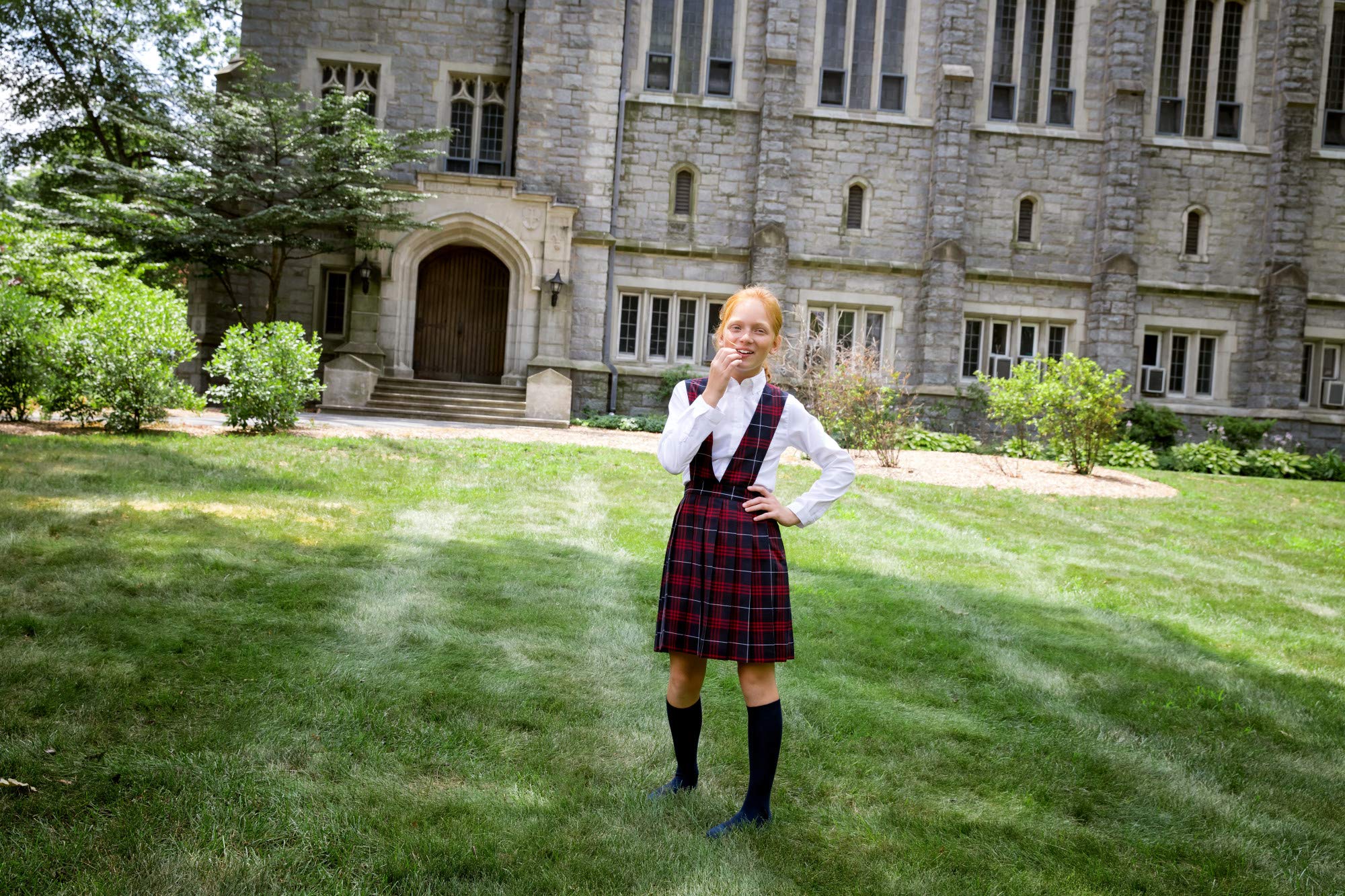 French Toast Girls' Fitted Wrinkle-Resistant Long Sleeve Oxford Shirt