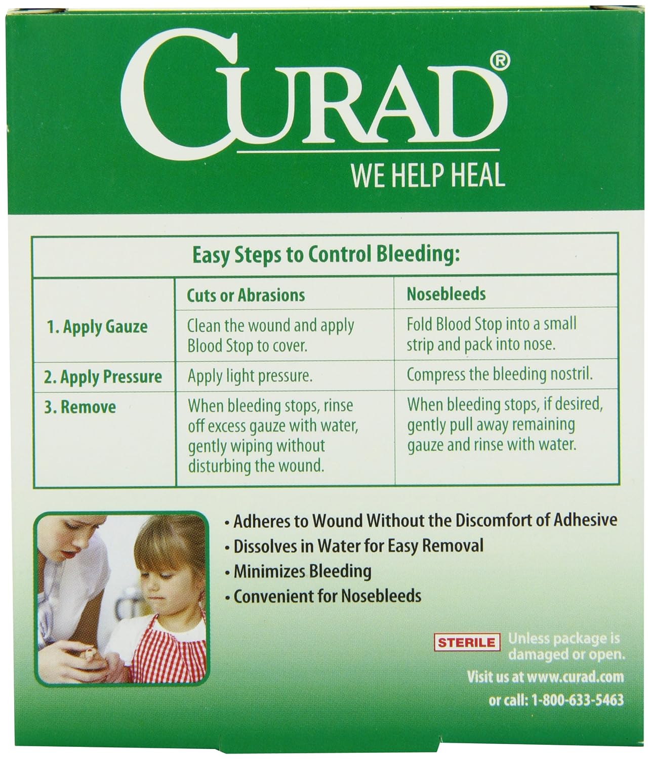 Curad Bloodstop Hemostatic Gauze, 1 X 1 Inches, 10 Count: Industrial & Scientific