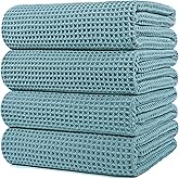 POLYTE 430 GSM Microfiber Oversize Quick Dry Lint Free Bath Towel, 60 x 30 in, 4 Pack (Waffle Weave)