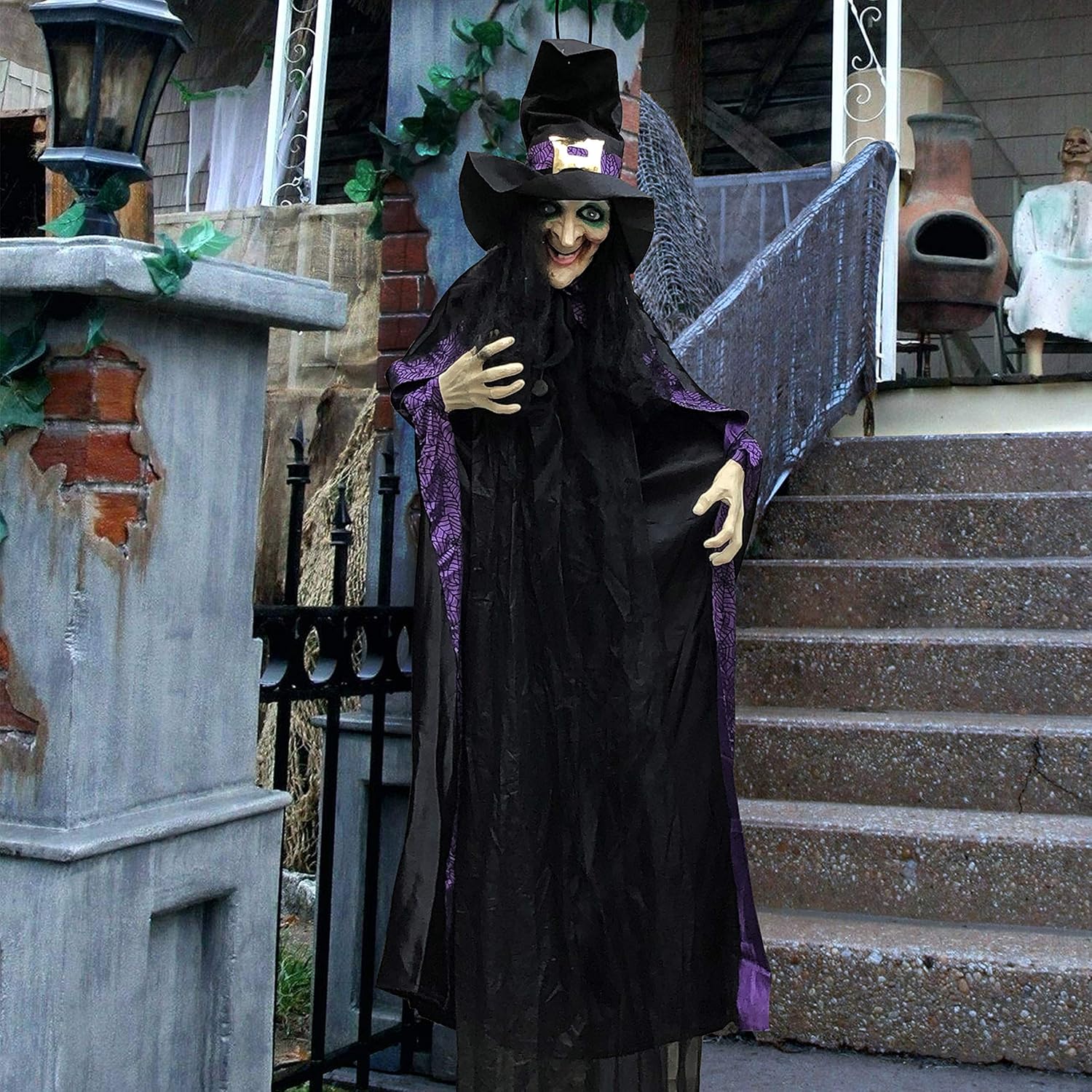 Life Size Animated Witch with LED Eyes and Spooky Sounds, Halloween