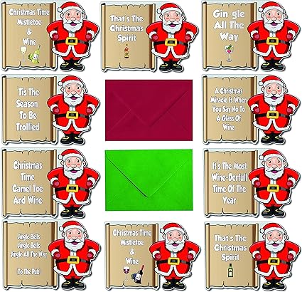 Biglietti Di Natale Umoristici.Confezione Da 10 Biglietti Di Natale Divertenti Natale Vino Spirito Bere Umorismo Amazon It Cancelleria E Prodotti Per Ufficio