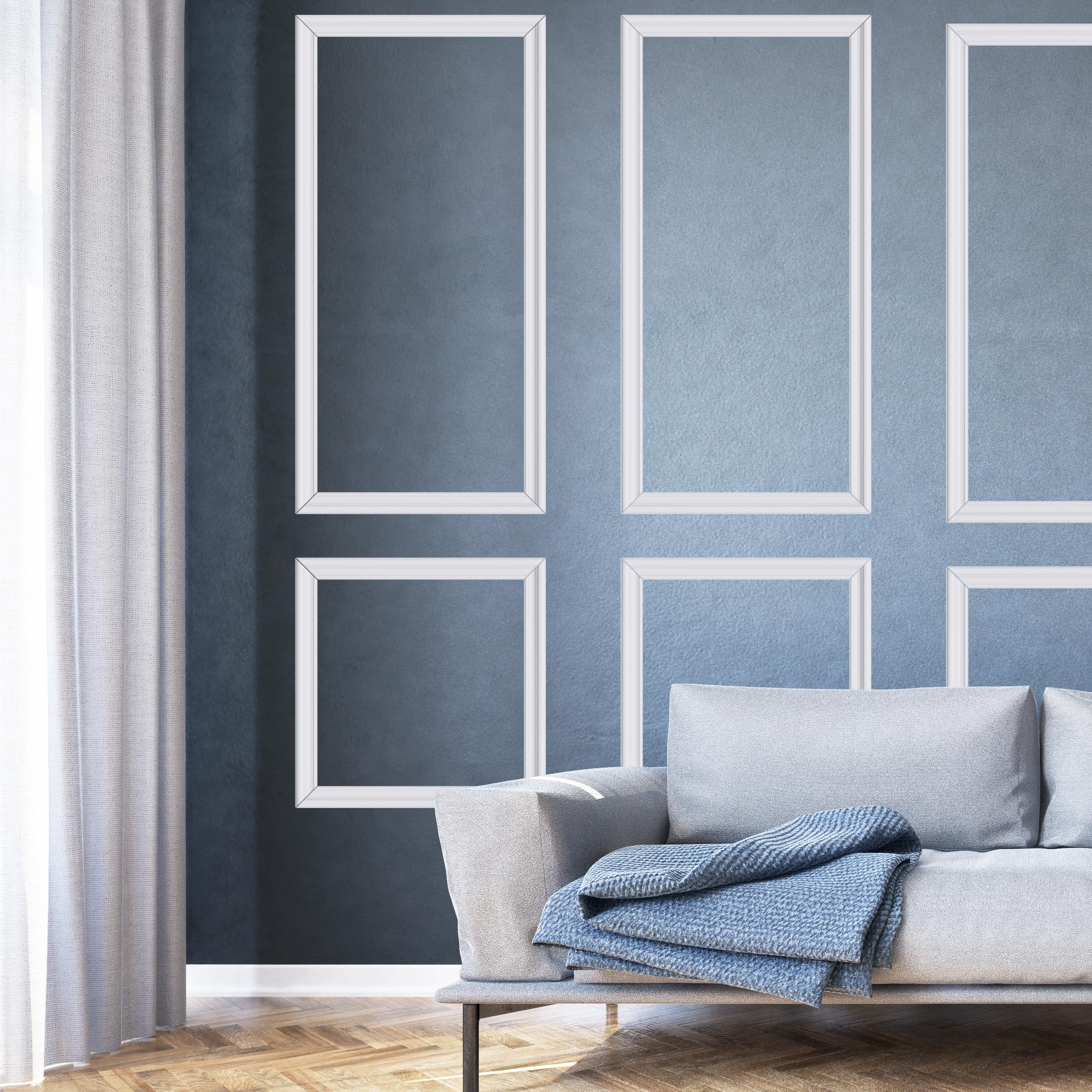 Photo 1 of 3 Sets Premade Accent Wall Molding Kit?Accent Wall Panels for Interior Wall Decor,All Edges precut, Chair Rail Moulding Trim for Home Moulding Decoration (?54 x 24 in??High-Low Type?)
