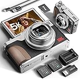 5K Digital Cameras for Photography 64MP - Autofocus 18X Zoom, with 3'' 180° Flip Screen, 64GB TF Card & 2 Batteries, Compact Travel Vlogging Camera for YouTube Beginners (Silver)