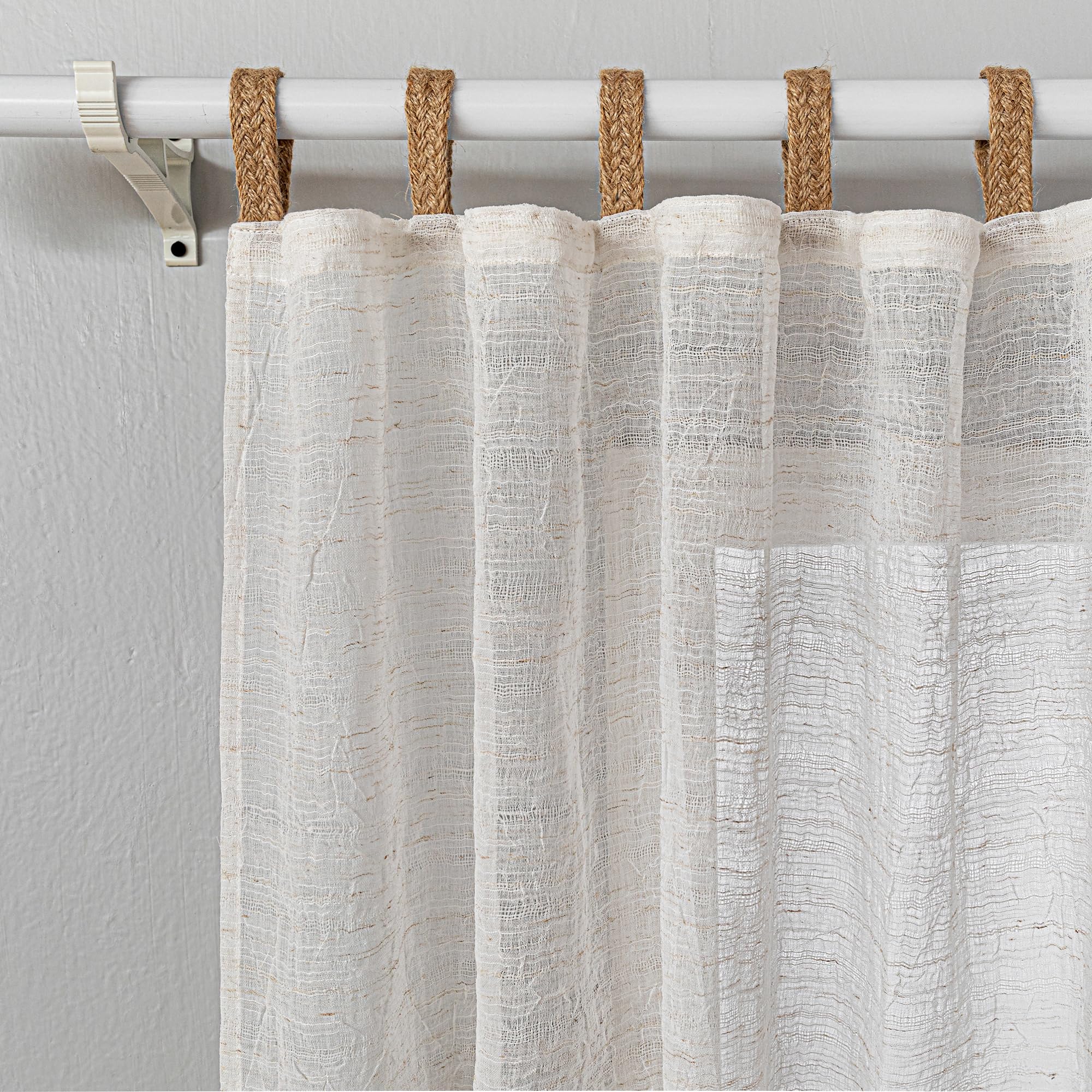 MYSKY HOME Set of 2 Linen Look Curtains with Loops for Living Room, Boho Style, Short Modern Curtain, Set of 2, Height 160 x Width 140 cm, Suitable for Children's Rooms and — image 1