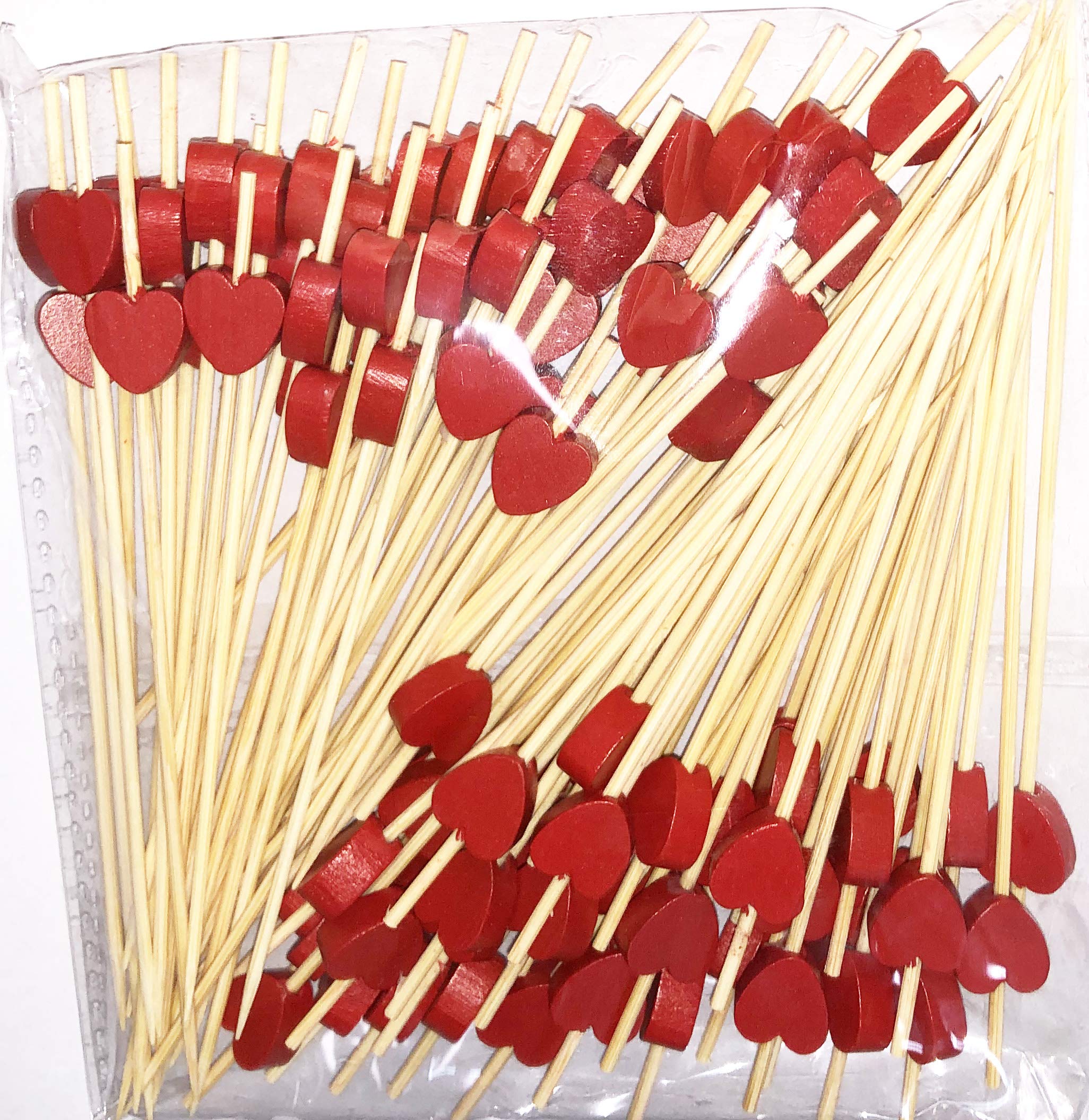 AILEXI Cocktail Sticks 100 Counts Wooden Toothpicks Party Supplies Frill Finger Food Fruits Sandwich Nibbles - Red Hearts