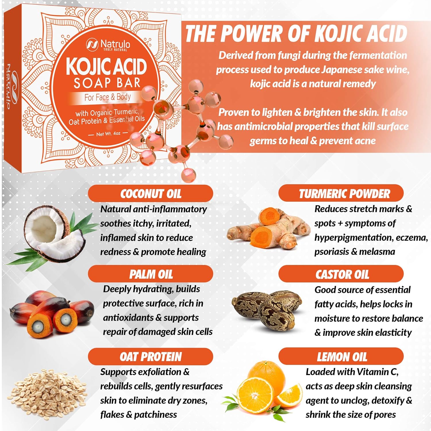 Kojic Acid Soap Face & Body Wash – Natural Brightening, Lightening Skin Cleanser Dark Spot Corrector Acne Scar Remover with Turmeric, Oat Protein & Essential Oils – Brightens, Lightens the Whole Body: Beauty