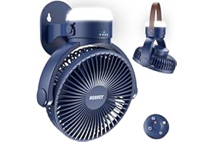 HonHey Portable Wall Mount Fan, 4000 mAh Oscillating Battery Operated Fan with Remote and LED Light, 3 Speeds, 4-10 Working Hours Timer Function, 7 Inch Outdoor Ceiling Fan for Garage Bedroom Gym RV