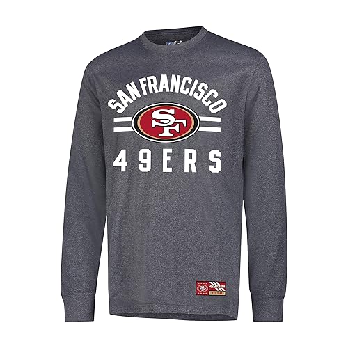 Ultra Game NFL Boys Super Soft Supreme Long Sleeve T-Shirt, San Francisco 49ers, Heather Charcoal, 18-20