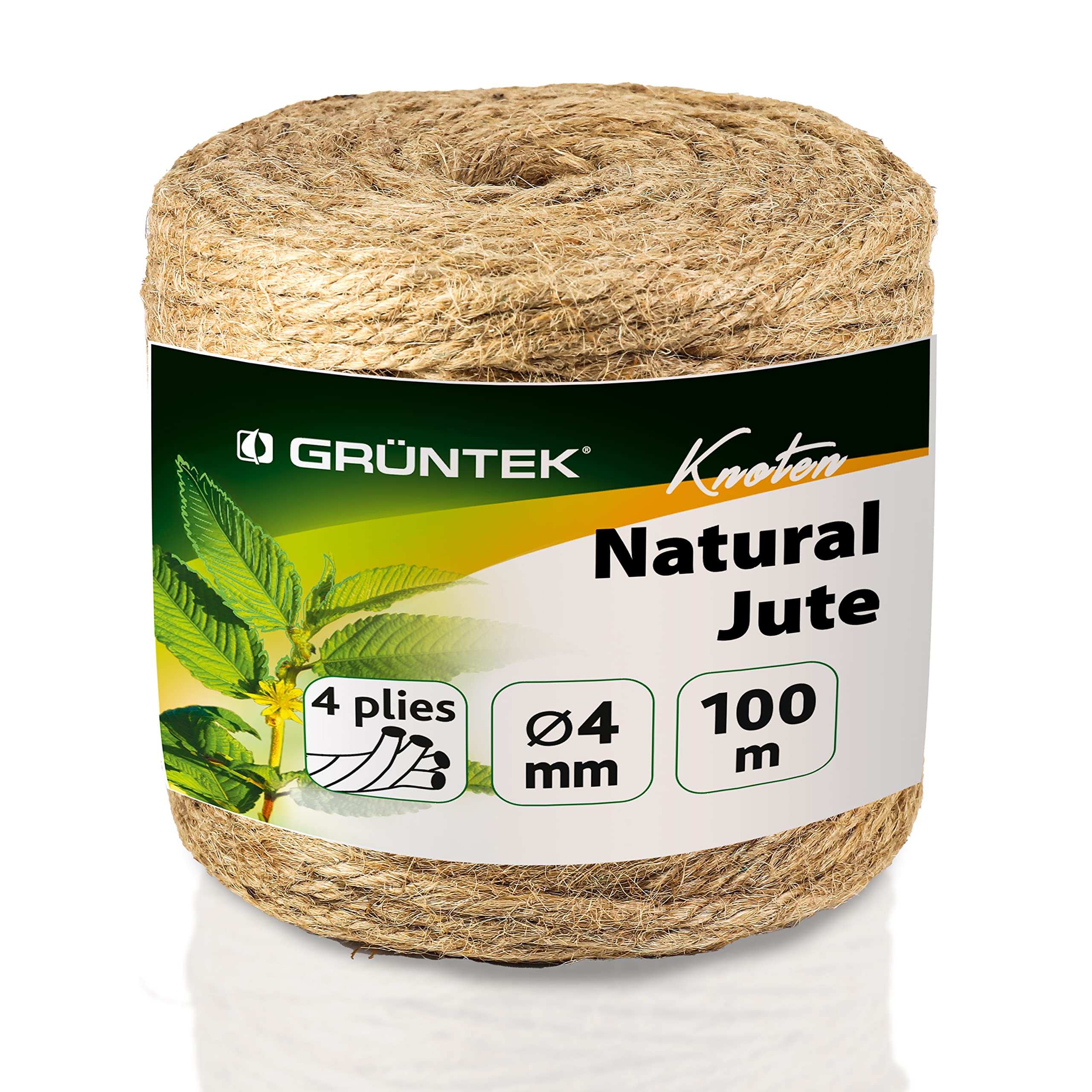 GRÜNTEK Jute Twine 100m – 4mm Thick, 4-Ply | Eco-Friendly Natural Rope for Crafts, Gardening & Decoration | Biodegradable & Durable
