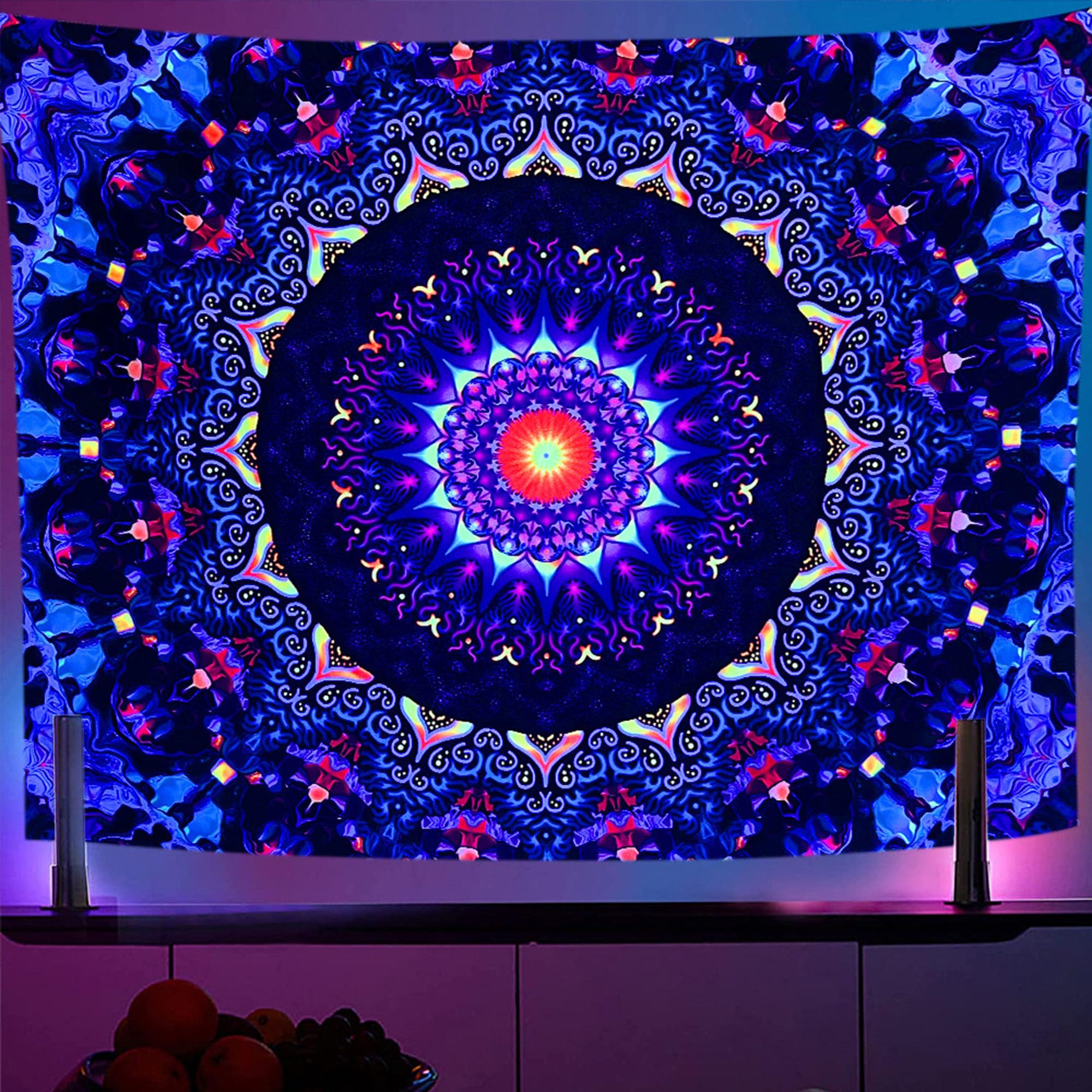OSVINO Blacklight Trippy Mandala Tapestry 230x180CM UV Reactive Fantasy Tapestry Aesthetic Wall Decor for Living Room Bedroom Boho Wall Hanging