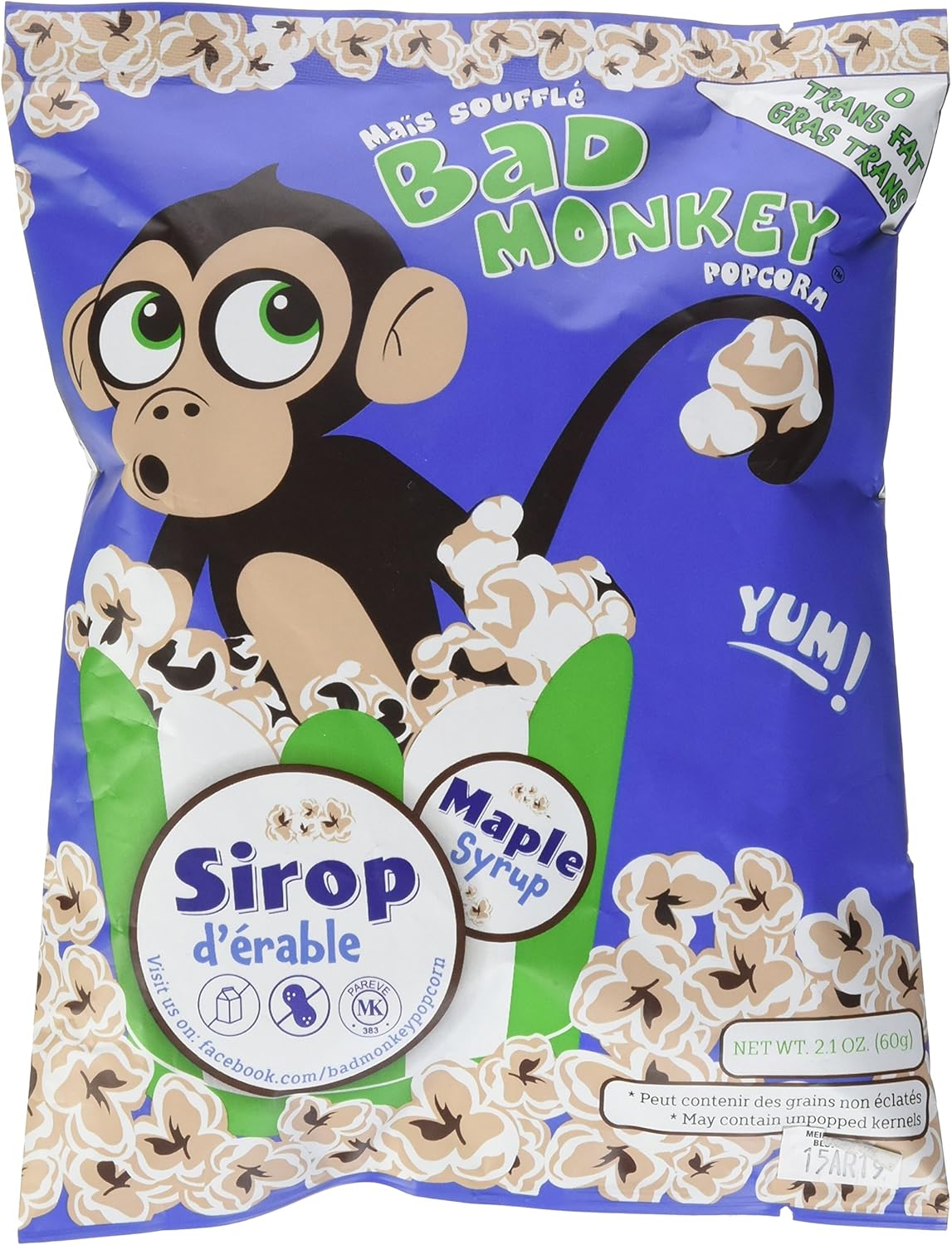 Bad Monkey Popcorn Popped Popcorn, Maple Syrup, 2.1 Oz Amazon.ca Grocery