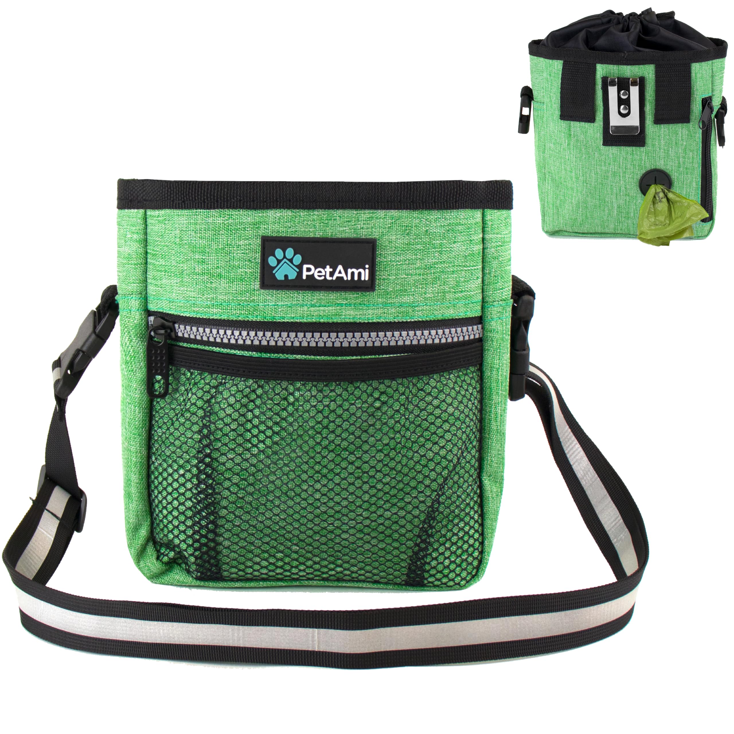PetAmi Dog Treat Pouch, Pet Treat Pouch for Training, Dog Walking Bag Holder for Kibbles, Pet Food Toy, Dog Trainer Essentials Supplies, Poop Bag Dispenser, 3 Ways to Wear (Green)