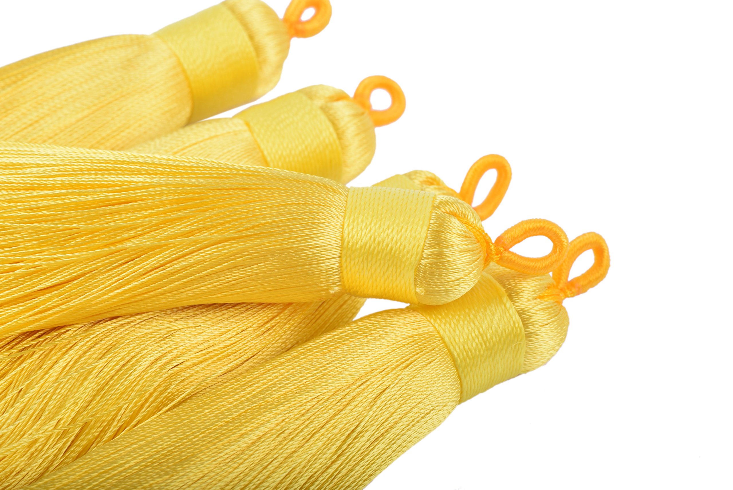 KONMAY 10pcs 3.4''(8.5cm) Handmade Imitation Silk Tassels with Hanging Loop for Jewelry Making (Yellow)