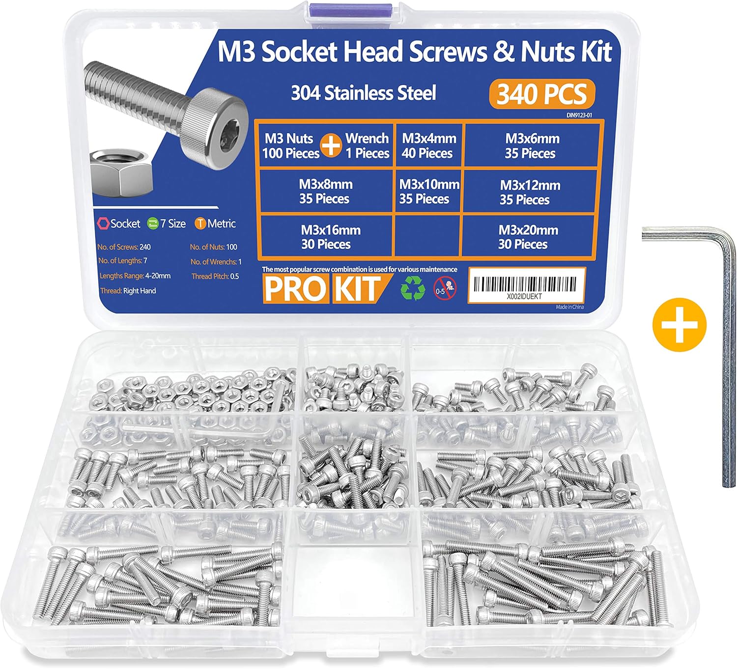 340Pcs M3 Socket Head Cap Screw Assortment Kit, M3x4mm 6mm