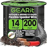 GEARit Outdoor Speaker Wire 14 Gauge 200FT,in Wall Speaker Wire CL3 Rated | 14 Gauge Speaker Wire with Foot Marker,Polarity Marked,14 AWG Speaker Wires for Car,Garden,Commercial(CCA,Black,2 Conductors)