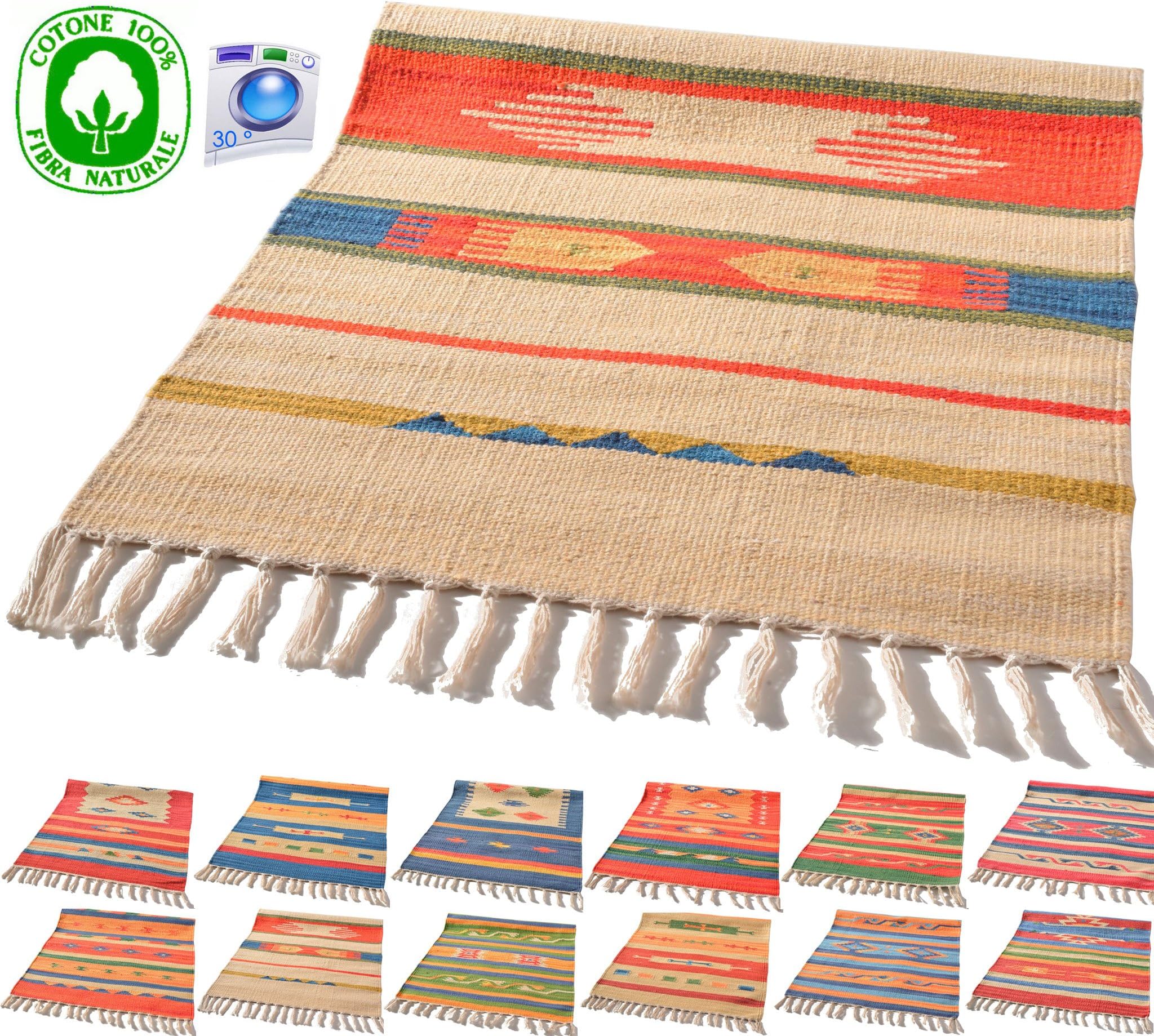 Fantasy Casablanca Kilim Rug Cotton Washable Bathroom Kitchen 50 X 90 Cm 60 x 140 cm Various Colours and Designs Machine Washable 30 ° Double Face 60 x 140 cm Design 12