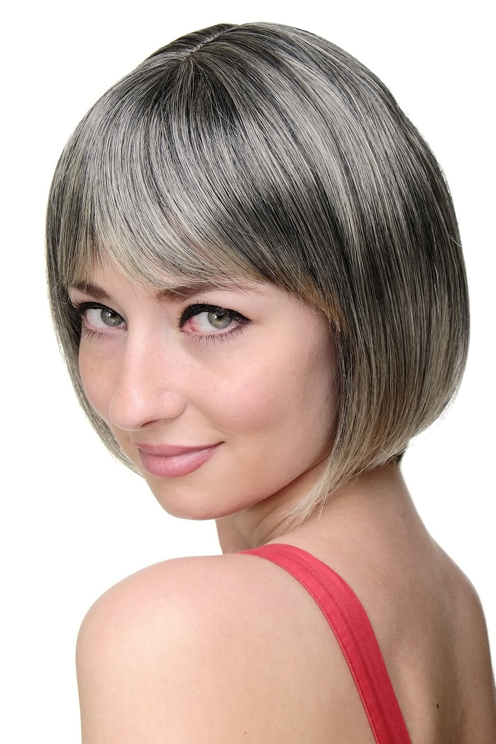 WIG ME UP - Lady Quality Wig Short Page Bob Fringe Bangs Black with Blond Highlights Strands 703-1T228 โ image 1