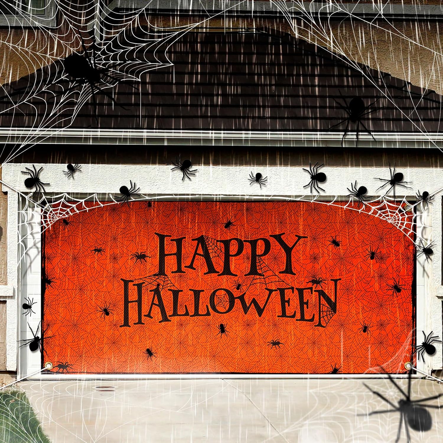 Garage Door Decorations - Happy Halloween Garage Door Decorations Large Halloween Garage Door Banner Cover 6x13 ft Spider Web Spider Backdrop Decoration for Halloween Indoor Outdoor Wall Door