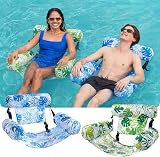 Sloosh Inflatable Pool Chair 2 Pack Tropical Leaves Adjustable Backrest view 2