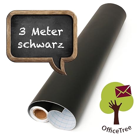 OfficeTree Tafelfolie schwarz 300 cm Rolle - selbstklebend - 43 cm breit - Chalkboard - Schreiben Zeichnen Malen Akzente setz