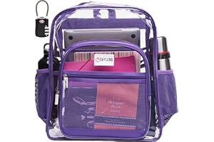 SHYLERO Clear Backpack Heavy Duty has TSA Lock, 2-WAY Zipper. PVC Transparent Backpack Is Extra Large - H18''xW14''xD8 - Purple