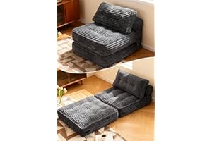 KINGYES Folding Sofa Bed, Corduroy Convertible Sleeper Chair with Pillow, Foldable Single Futon Chair for Living Room, Gray