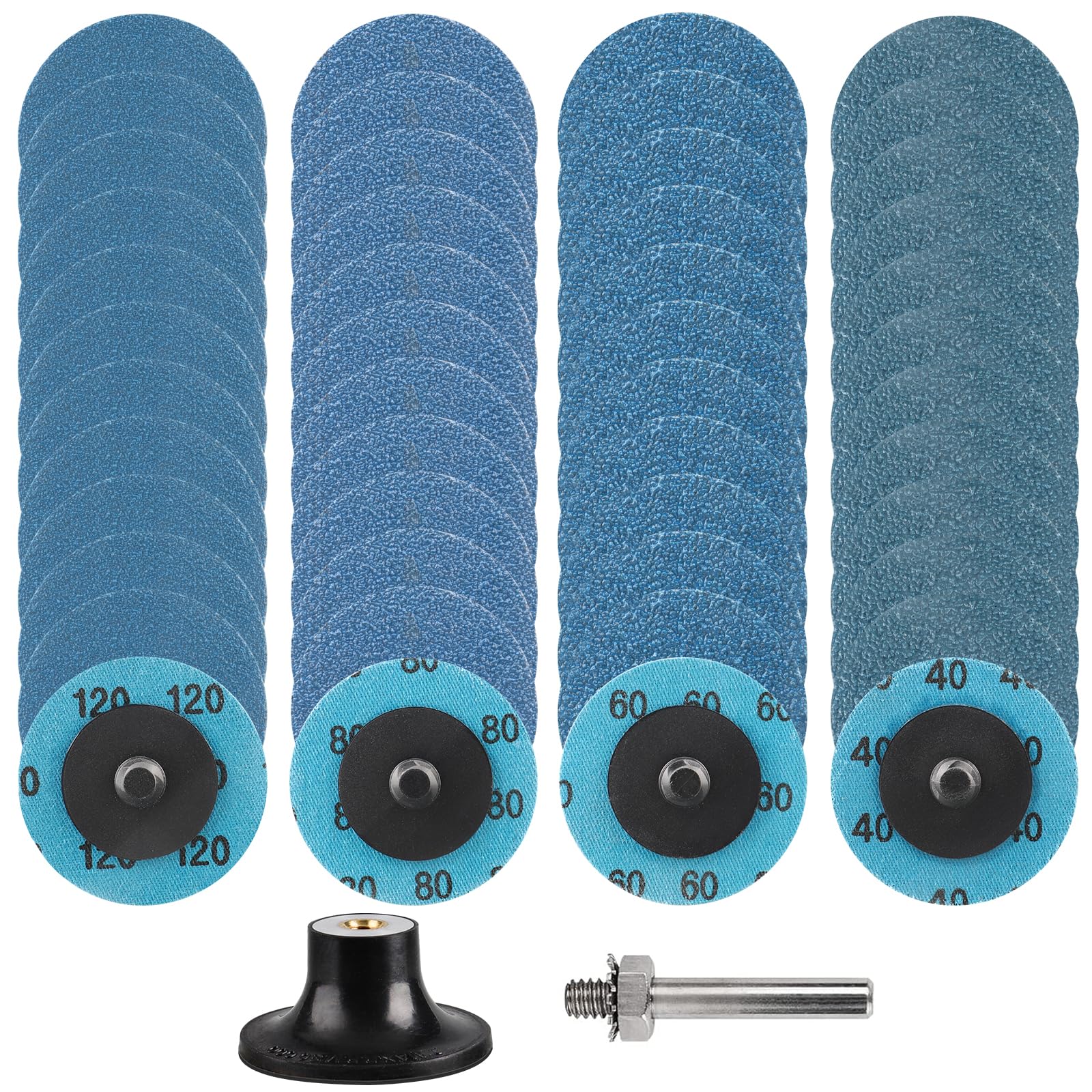 Shineboc Quick Change Sanding Discs 50mm, 48pcs Sanding Discs Set with 1/4" Holders Grit 40/60/80/120 Die Grinder Surface Conditioning