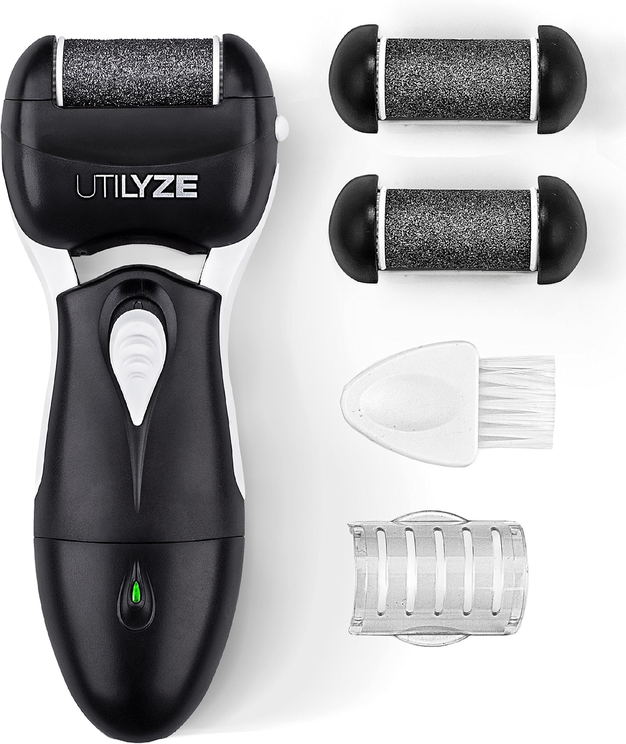 UTILYZE Rechargeable Electric Callus Hard Skin Remover with Turbo-Boost Motor - Wet & Dry Velvet Smooth Foot Care - Professional Pedicure Tools Spa Pedi Feet File - 3 Rollers Included (Black)