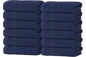 Tens Towels Pack of 12 Washcloths, 12 x 12 Inches, Lighter Weight, Quick to Dry, Super Soft & Absorbent, Gentle Face Towels, Hotel Quality, Perfect for Bathroom, Gym, Spa (Navy, 12 Pack)
