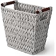 GRANNY SAYS Woven Waste Basket, Gray Wicker Basket with Wood Handles, Wicker Waste Basket for Bathroom Living Room, 1-Pack, 13" x 7 ½" x 12 ½"