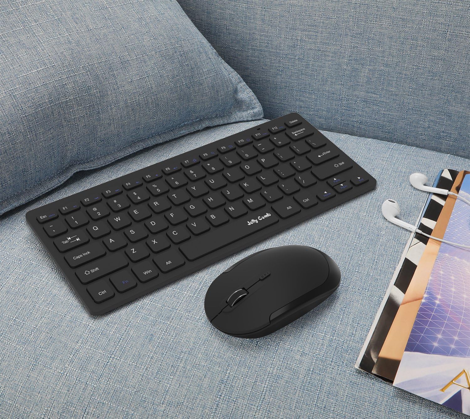 Wireless Keyboard Mouse, Jelly Comb 2.4GHz Ultra Thin Compact Portable Small Wireless Keyboard and Mouse Combo Set for PC, Desktop, Computer, Notebook, Laptop, Windows XP/Vista / 7/8 / 10 (Black): Computers & Accessories