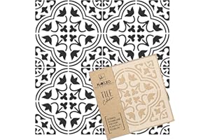 NAKLEO Moro Tile Reusable Plastic Stencil - 15x15cm / 5.9” x 5.9” - Spanish Floral Moorish - Moroccan Geometric - Paver Block Concrete Floor Wall Painting Template Wood