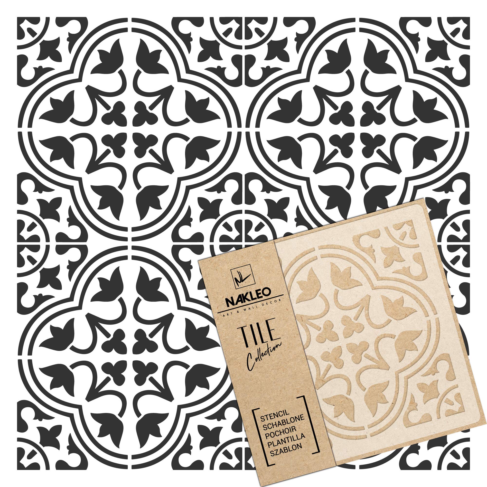 NAKLEO Tile Painting Stencil 15x15 cm, Moro Spanish Moorish Flower Moroccan, Plastic Reusable Template, Home Decor Craft DIY, Floor Concrete Patio Wall - Terracotta