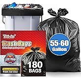 Teivio 55-60 Gallon Black Trash Bags | 180 Bags Extra Large Multi-Use Heavy Duty Commercial Garbage Bags | Lawn And Leaf Bags | Outdoor Yard Waste Bag | Contractor Workshops Trash Bin Liner