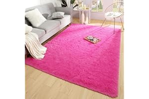 Merelax Soft Modern Indoor Large Shaggy Rug for Bedroom Livingroom Dorm Kids Room Home Decorative, Non-Slip Plush Fluffy Furry Fur Area Rugs Comfy Nursery Accent Floor Carpet 5x8 Feet, Hot Pink