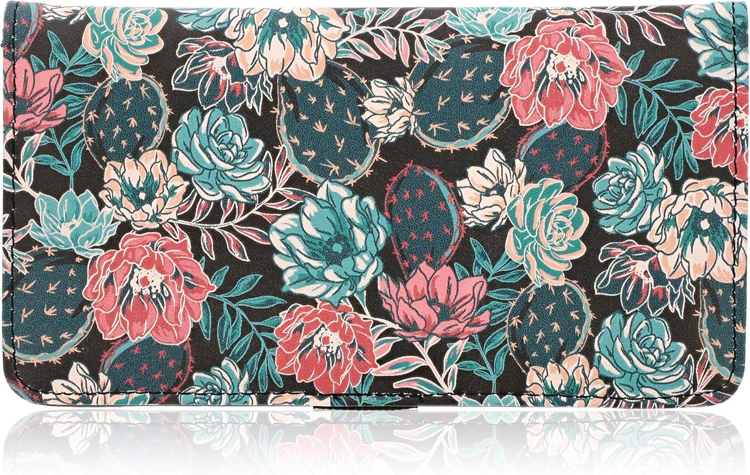 Juvale RFID Blocking Checkbook Cover Printed Cactus Succulent Wallet - 6.9 x 3.75 inches