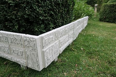 Einzigartiger Gartenzaun im Set zu 2,34 x 20 cm weiß/grau neues Modell Zaun als Steinimitat