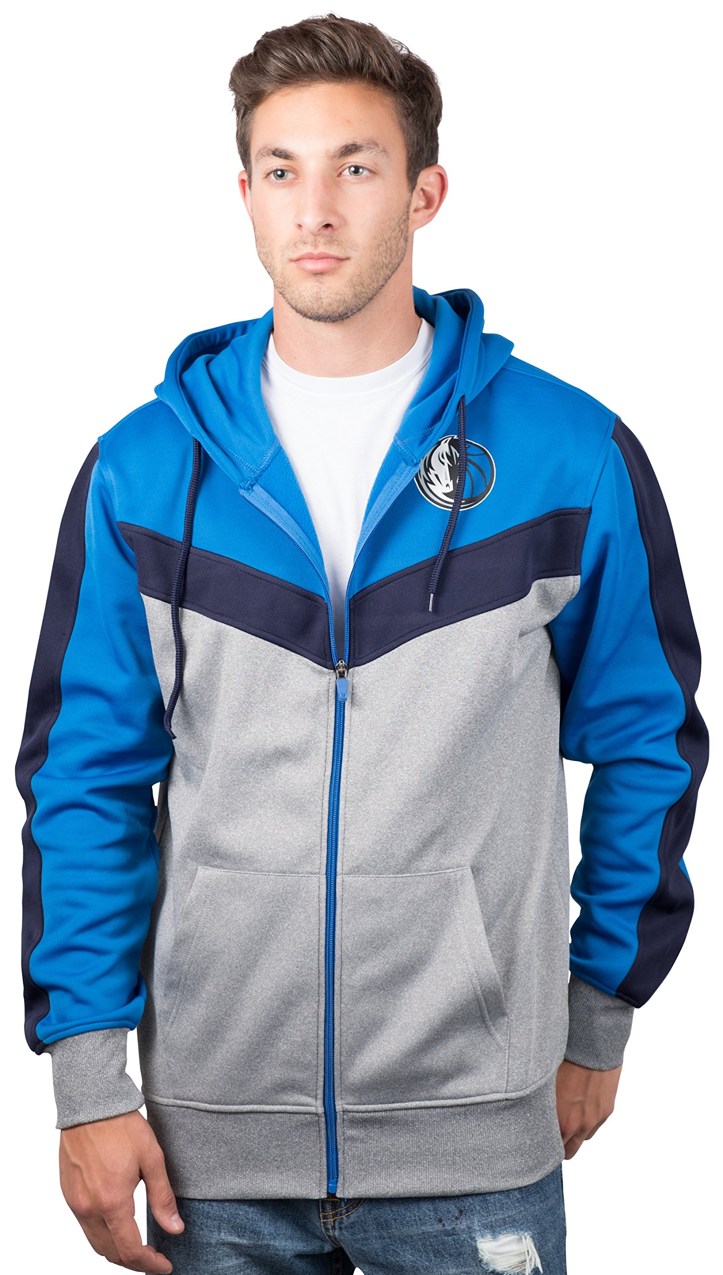 Ultra Game NBA Official Men’s Contrast Back Cut Full Zip Hoodie Sweatshirt - Unisex, Dallas Mavericks, Team Color, Large Image