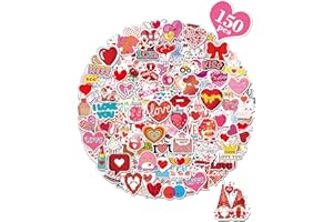 GREINGWAYS 150PCS Valentines Day Stickers, Heart Stickers for Water Bottles Cards Gift Boxes Party Favors, Valentines Gifts for Kids Classroom, Waterproof Vinyl Love Stickers for Kids Teens Girls