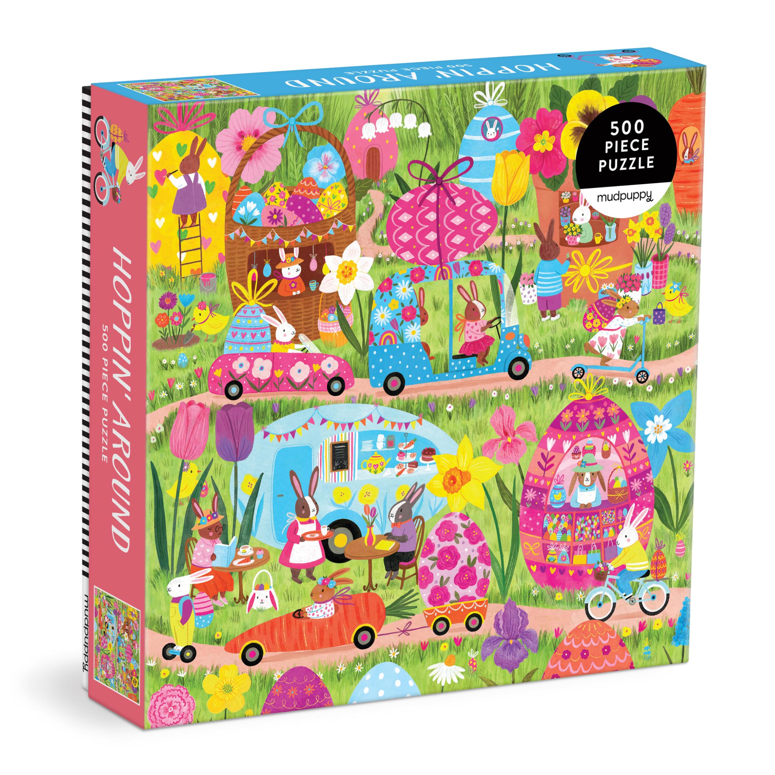 Mudpuppy Hoppin Around – 500 Piece Family Jigsaw Puzzle with Colorful and Fun Illustrations of Adorable Bunnies for Children Ages 8 and Up
