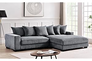 Container Furniture Direct Luxe Oversized Two-Piece Sectional Couches for Living Room, 102.4-Inch L Shaped Sofa with Chaise, Upholstered with Corduroy Fabric, Grey - Right Facing