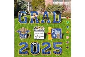 LOTUS HILLS 11pcs Blue and Gold 2025 Graduation Party Decorations Outdoor, Graduation Yard Signs Class of 2025, Waterproof Grad Yard Decor for College High School, Graduate Glitter Party Supplies Lawn Garden