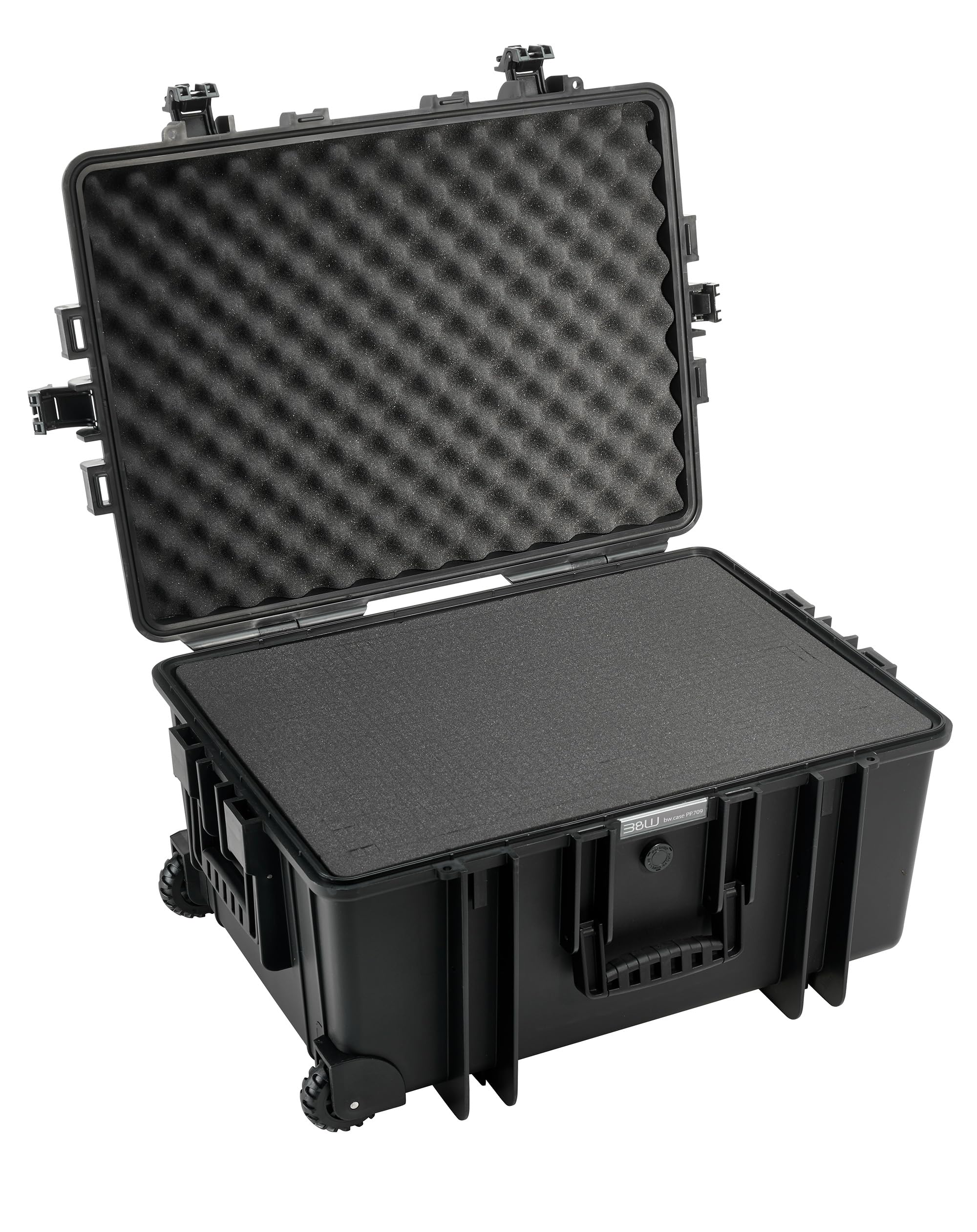 B&W Outdoor Transport Case - Type 6800 with Cubed Foam - Trolley Case - Black - Waterproof according to IP67 Certification, Dustproof, Indestructible