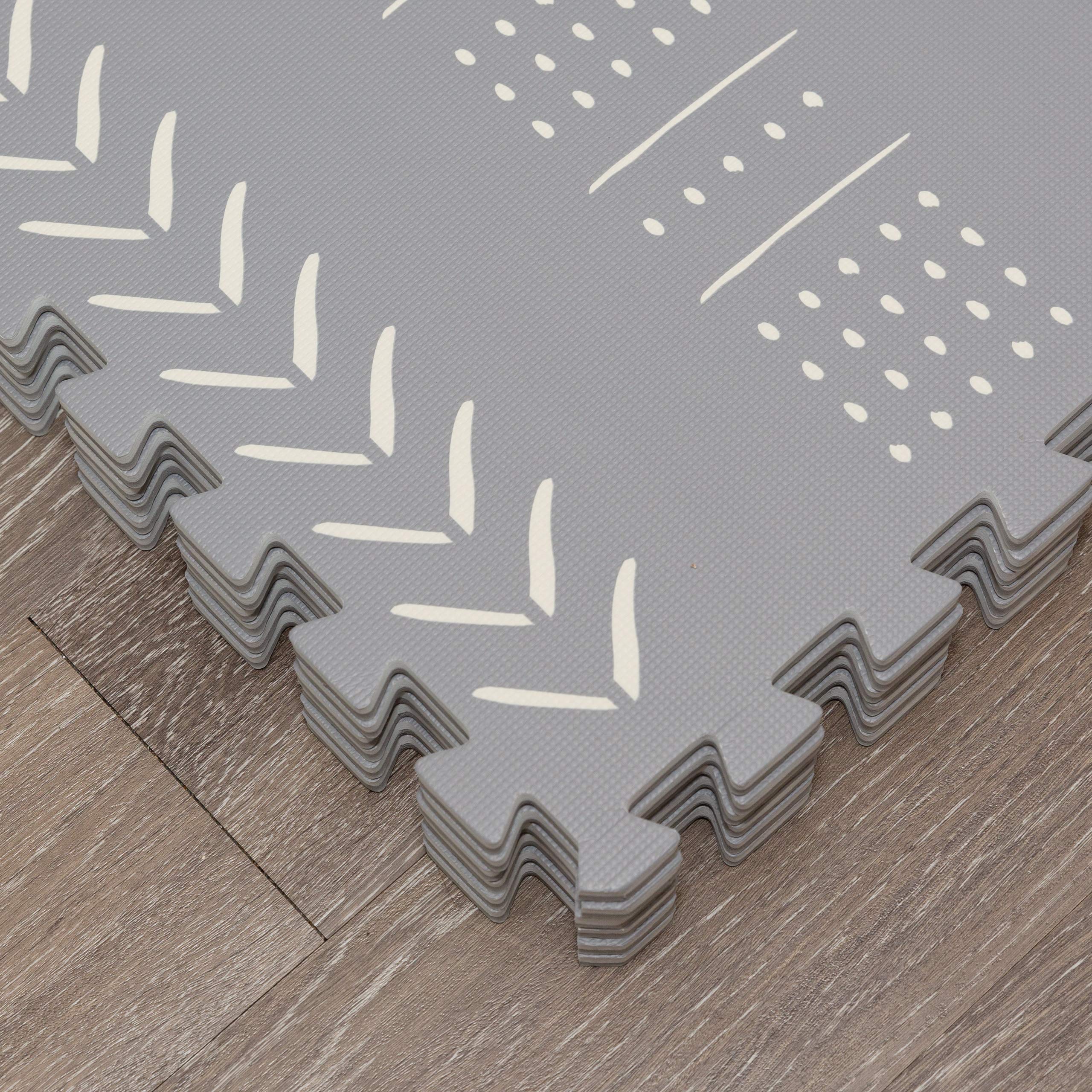 Childlike Behavior Baby Play Mat - Extra Large, Thick, Non-Toxic Foam Play Mat with Soft Interlocking Floor Tiles 72x48 Inches - Baby Floor Mat for Infants, Toddlers and Kids (Mudcloth - Gray)